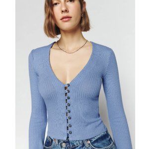 Reformation Gellar Knit Top in Viola Blue - Size Large